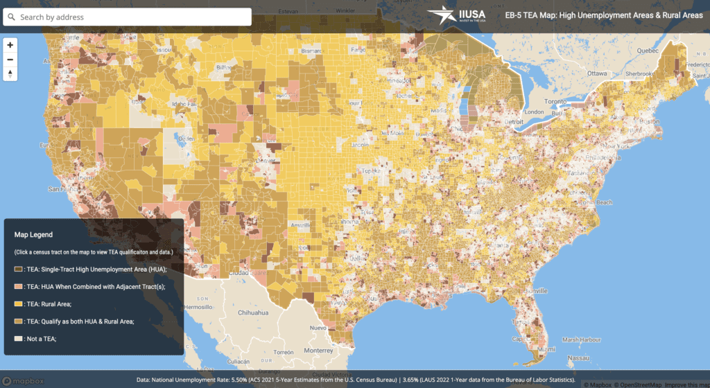 IIUSA EB-5 TEA Mapping Tool updated with 2022 LAUS Data