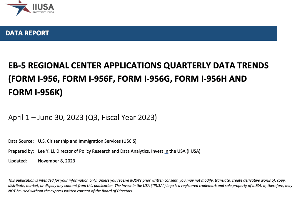 IIUSA Data Report: Regional Center Statistics for Q3 Fiscal Year 2023