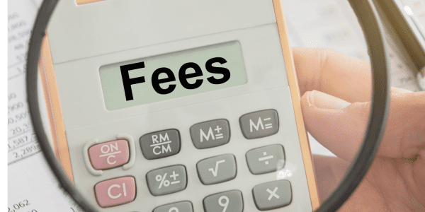 Calculator with "Fees" displayed.