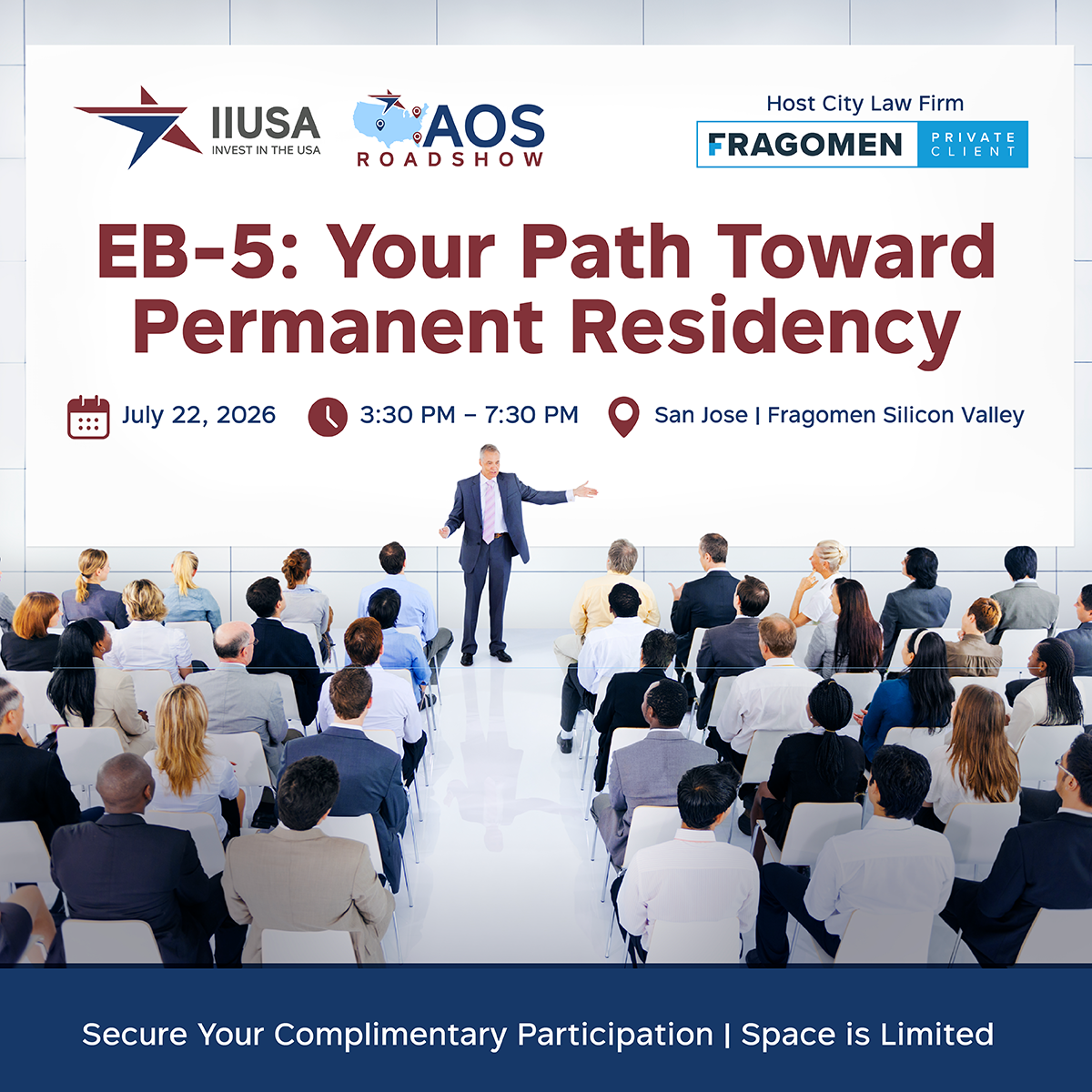 Presenter addressing audience at EB-5 seminar
